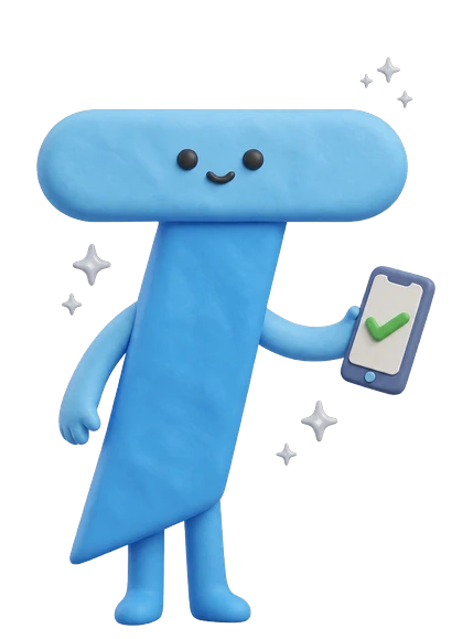 Friendly blue Taxpro character holding a phone